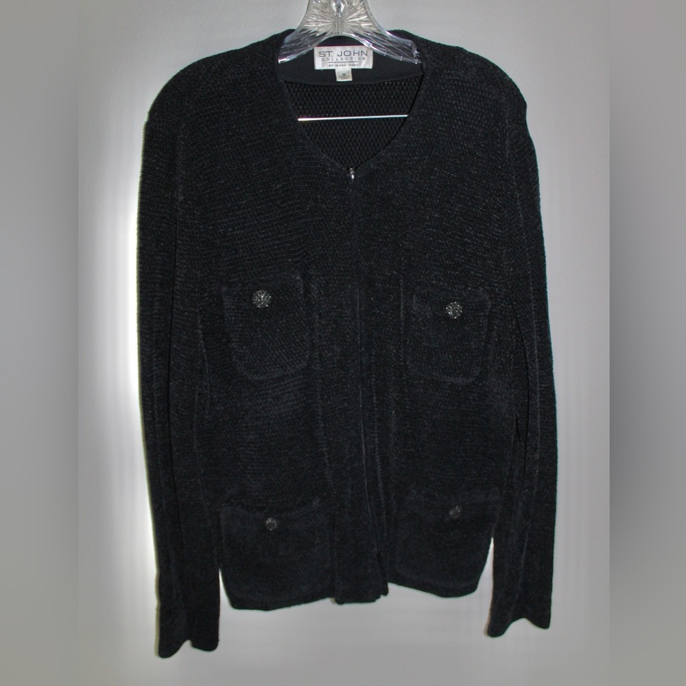 ST. JOHN Collection Black Zippered Cardigan
